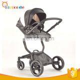 Luxury High View Leather Bar 4 Wheels Baby Strollers With Carrycot thumbnail-2