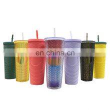 2021 Hot Selling Studded Matte Cup Double Wall Plastic Tumbler Studded Tumbler Cups With Lid And Straw thumbnail-3