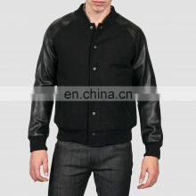 Black Wool and Leather Prime Quality Raglan Sleeve Custom Jacket for Men Bomber Slim Fit Letterman Jackets thumbnail-1