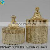 Mercury Gold Ribbed Fluted Glass Jar With Lid / Crystal Glass Candy Jar /Hand Pressed Quality Choice thumbnail-1