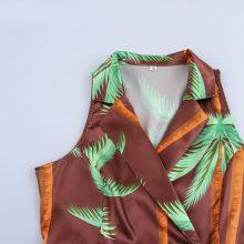 2025 Spring New Product European and American Style Women's Suit Collar Printed Sleeveless Dress for Women thumbnail-3