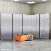 Fábrica chinesa de atacado de armários de aço inoxidável com múltiplas portas, resistentes a arranhões e desgaste, com maçanetas de alumínio para escolas e escritórios thumbnail-1