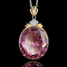 Hundred Cut Oval Pendant Necklace Sparkling 25*30mm Big Egg 5A Grade Stone With 55cm Neck Chain Fashion Jewelry Accessories thumbnail-2