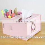 Wooden desk organizer with paper box wooden tissue box