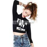 2016 Pizza my Mind Printed Turtleneck Long Sleeve Crop Top thumbnail-1