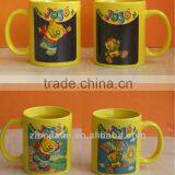 Hot Sale 11oz Yellow Glazed Ceramic Heat Sensitive Color Changing Mug With Bear Design