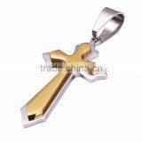 Retro European And Amerian Style Titanium Steel Gold Inlaied Silver Cross God Pendant Chain Necklaces For Christianity Church thumbnail-4