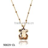 Hot selling Gold plated stainless steel chain champagn color bear pendant necklace replica stainless steel jewelry