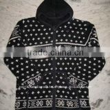 Black Printed Hand Knit Wool Inner Fleece Hoody Winter Men Thick Sweater thumbnail-1