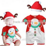 Wholesale Hot-selling Christmas Baby boys romper with hat snowman pattern Christmas Boys Clothing