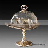 Antique Brass Round Cupcake Tray With Crackle Glass Cover, Ornamental Bronze Casting Dessert Tray Holder For Tableware thumbnail-4