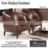 HD281 American Style Living Room Furniture Leather Sofa Cover Wooden Armchair Single Sofa thumbnail-1