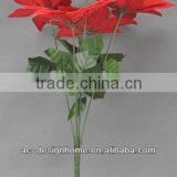 RED ARTIFICIAL VELVET POINSETTIA FLOWER BUSH X 5 W/5 PCS POINSETTIA FLOWER HEAD thumbnail-1