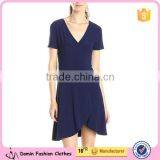 Women's V Neck Short Sleeve Bie Waist Classic Ballerina Dress thumbnail-1