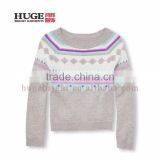 Girls Long Raglan Sleeve Fair Isle Cotton Sweater Knitting thumbnail-1