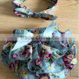 Blue Floral Printed Baby Underwear Ruffle Diaper Cover Infant Baby Bloomers thumbnail-3