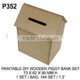 P352 PAINTABLE DIY WOODEN PIGGY BANK SET thumbnail-1