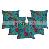 Indian Bird Printed Cushion Cover Bird Of Paradise Kantha Cushion Cover thumbnail-1