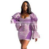 LAITE D2200 Autumn&winter Fashion Bodycon Casual Dresses Women Pagoda Sleeve Dresses thumbnail-2