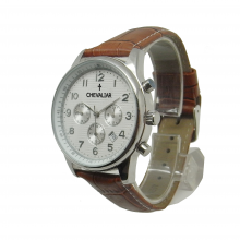 Stainless Steel Multi-function Watches Man Genuine Leather Quartz Chronograph Watch thumbnail-5