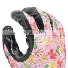 China Comfortable Breathable Flower Print Garden Nylon Shell Nitrile Work Gloves Wholesale thumbnail-2