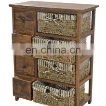 Brown Chest of Drawers Shabby Chic Storage Unit Wicker Baskets Dark Wood Cabinet thumbnail-4