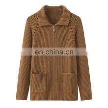 Customized Women's Knitted Full Zip Cashmere Cardigan Sweater Turn Down Collar Solid Casual Style Winter Apparel With Pockets thumbnail-1