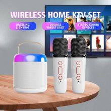 Hot Seller Mini Bluetooth Speaker Built-in Soundcard Wireless Microphone RGB Light Bluetooth Karaoke Speaker thumbnail-5