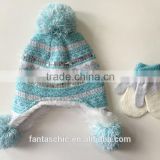 baby's fashional snow kintted jacquard winter hat mitten set