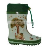 cool plant printed kids rain boots with collar,warm high quality rubber boots,cheap manufacturer design your own
