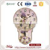 Beautiful lavender pattern black pointer mdf pendulum clock mechanism