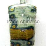 Ocean Jasper Taper Cabochon Pendant , 925 Solid Sterling Silver Pendant, Designer Silver Bezel Pendant thumbnail-1