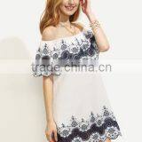 Dresses Latest Women Girl Design Fashion Photos White Embroidered Ruffle Off The Shoulder Dress thumbnail-3
