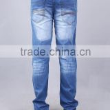 Mens Fashion Denim in super stretch Inside brushed fabric in Dark wash with Whiskers, sand blasting and pinky effect
