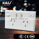Wall Mounted Double 3 Pin Double Gang Double Usb Switch Socket