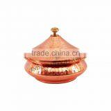 Hammered Steel Copper Serving Mughlai Handi With Lid 525 ML - Serving Dish Curry Home Hotel Restaurant Tableware
