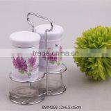 Glass Spice Jar Set With Nice Decal in a Metal Stand