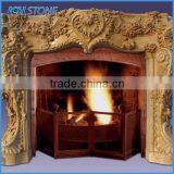 Natural yellow stone carving marble english style fireplace