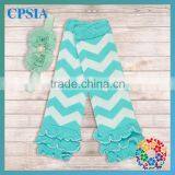 Stylish Ruffled Aqua Blue Chevron Leg Warmers Match With Headband Posh Infant Knee Pad thumbnail-1
