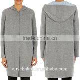 OEM Service Outdoor Winter 100% Wool Grey Long Hooded Wool Coats thumbnail-4