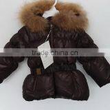 Cute Girls Brown Color Faux Fox Fur Collar Down Jacket thumbnail-1