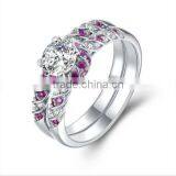 new arrival pink platinum plated flower zircon party ring set for girl customized wholesale