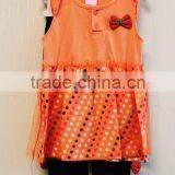 Summer New Style Baby Girl Short Sleeve Dress Set Orange Casual Dress With Bow-knot TP-7957 thumbnail-1