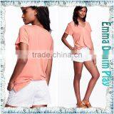 Customized Sketch Girl's Sexy Colorfast Dyeing Slub Knit Cotton Heart Deep V Neck T Shirts thumbnail-3