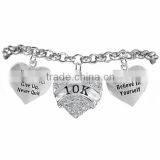 "10K" Heart Shaped Running / Walking Themed Charm Bracelet