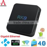 China blue film video media player RK8 android 5.1 lollopop Rockchip RK3368 set top box dual band wifi 1000M Ethernet