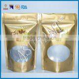 Custom Printed Gold Block Bottom Laminated Coffee Foil Pouch Zipper Bag With Window