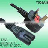 U.K. BSI Power Cord With IEC Connector C7