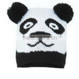 100% acrylic panda pattern jacquard hat with bobbles