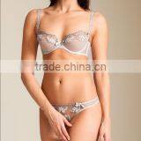 Stylish Mesh Embroidery Lace Unpadded Bra and String Panty Lady Underwear Set thumbnail-1